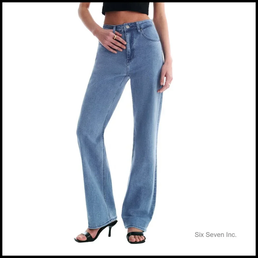 High Waisted Straight Leg Jeans Stretchy Denim Wide Leg Casual Fit
